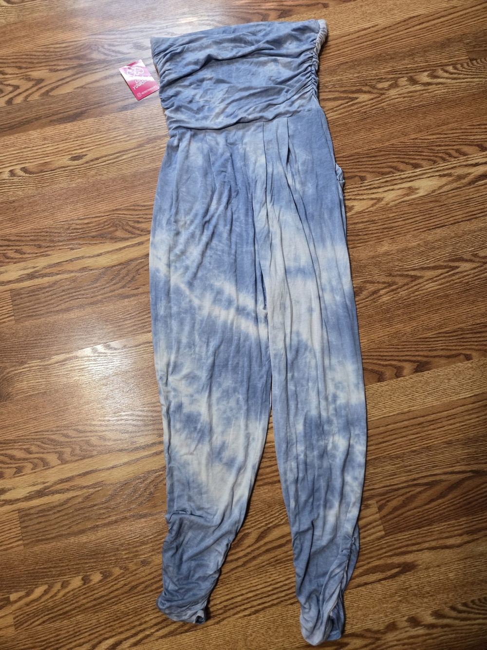 NWT Heart & Hips Strapless Blue Tie-Dye Jumpsuit Sz M - Picture 4 of 6